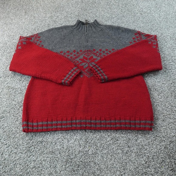J.CREW Other - VTG J Crew Sweater‎ Mens M Red Gray Nordic Fair Isle Wool 1/4 Zip Pullover Knit